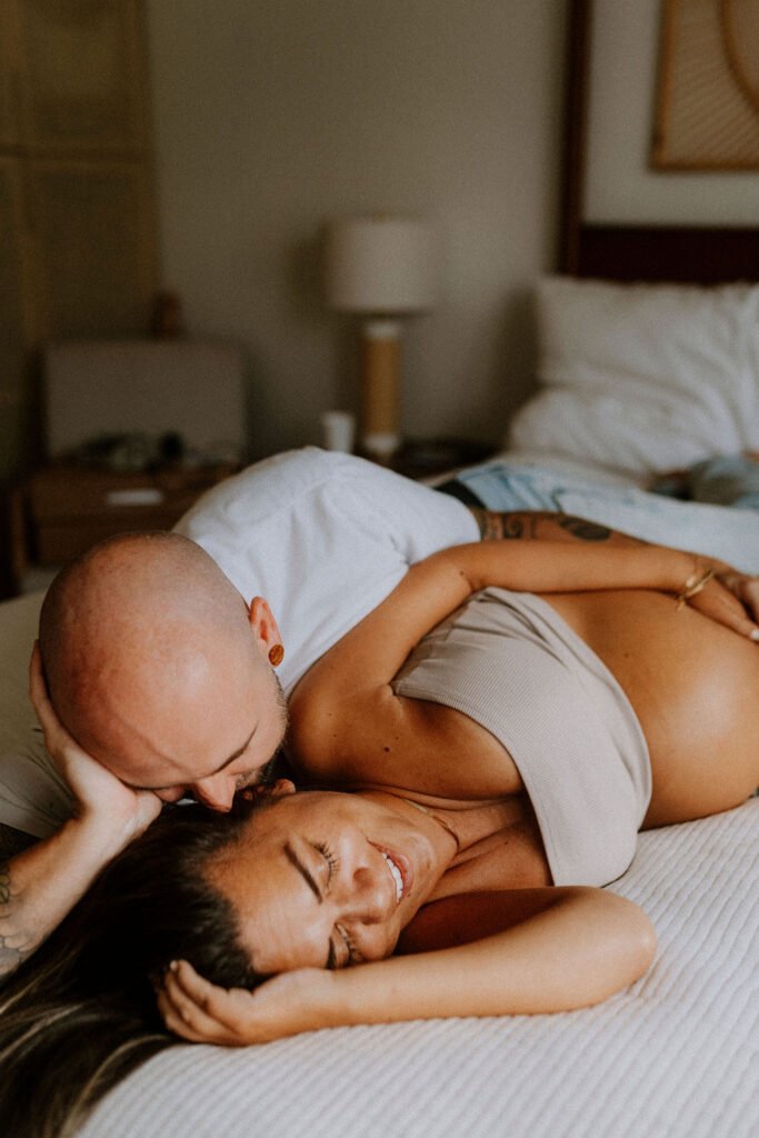 Pregnant woman with physical disability in beautiful maternity portrait